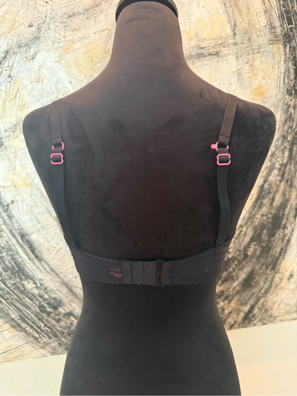 Lined Black Dot-Striped Underwire Bra with Pink Bow Accents - Picture 2 of 7